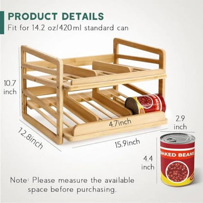Double-Layer Rolling Bamboo Can Organizer Rack