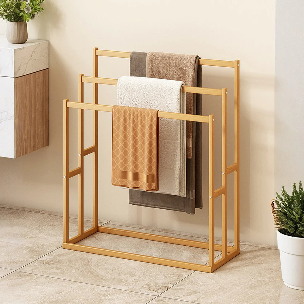 Wood Vertical Towel Rack with 3 Hanging Crossbars