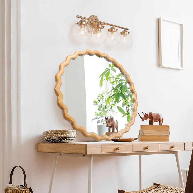 27.5" Round Wavy Mirror with Whitewashed Frame