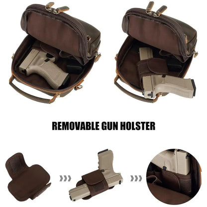 Italian Leather Small Mens Crossbody Handgun Bag