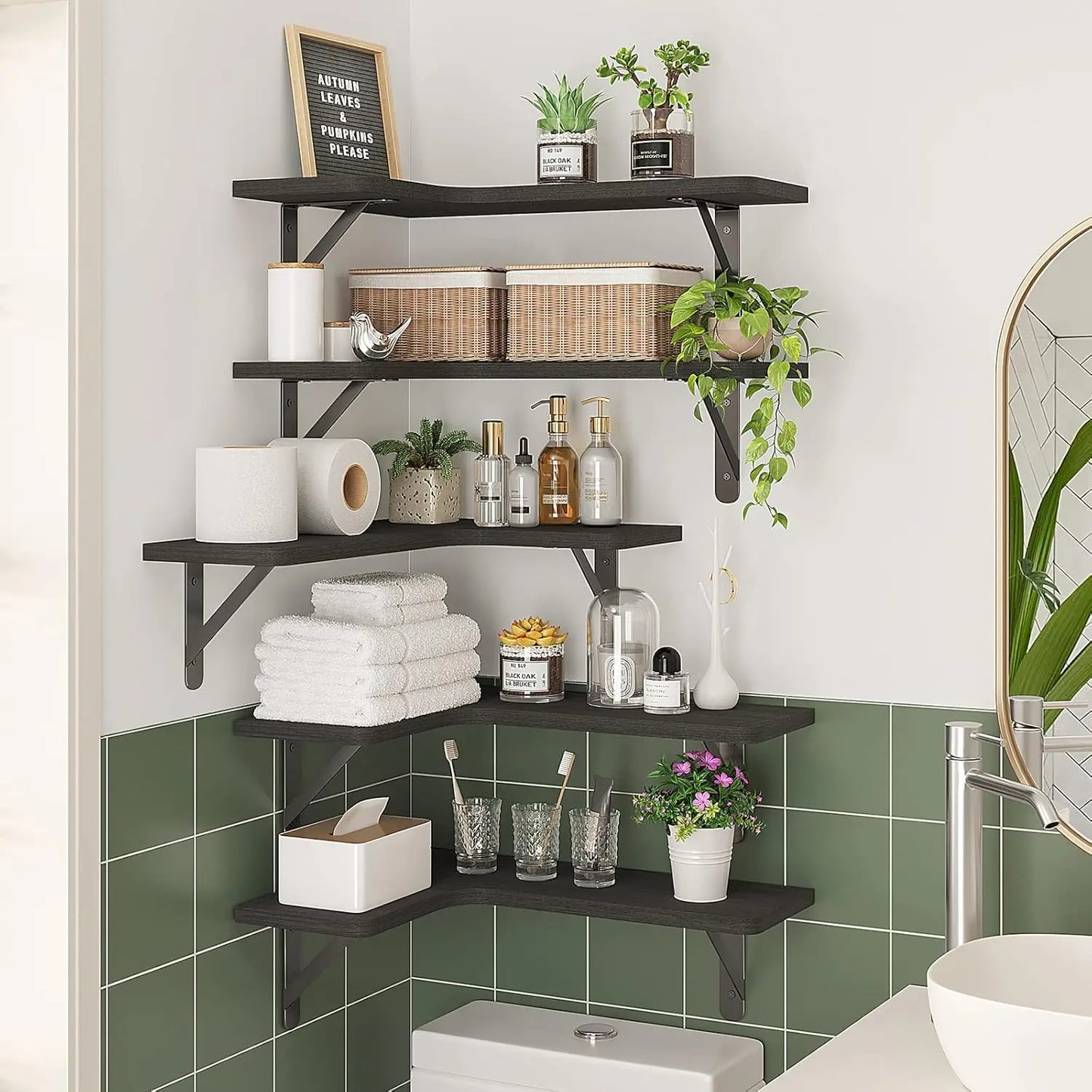 Rustic Wood Corner Shelves Set