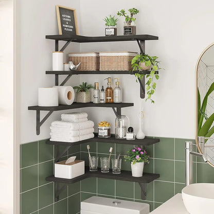 Rustic Wood Corner Shelves Set