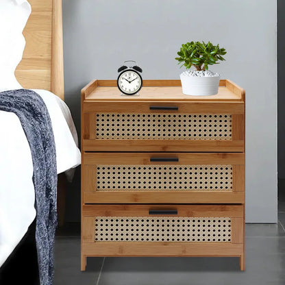 3- Drawer Bamboo Wood Bedside Table