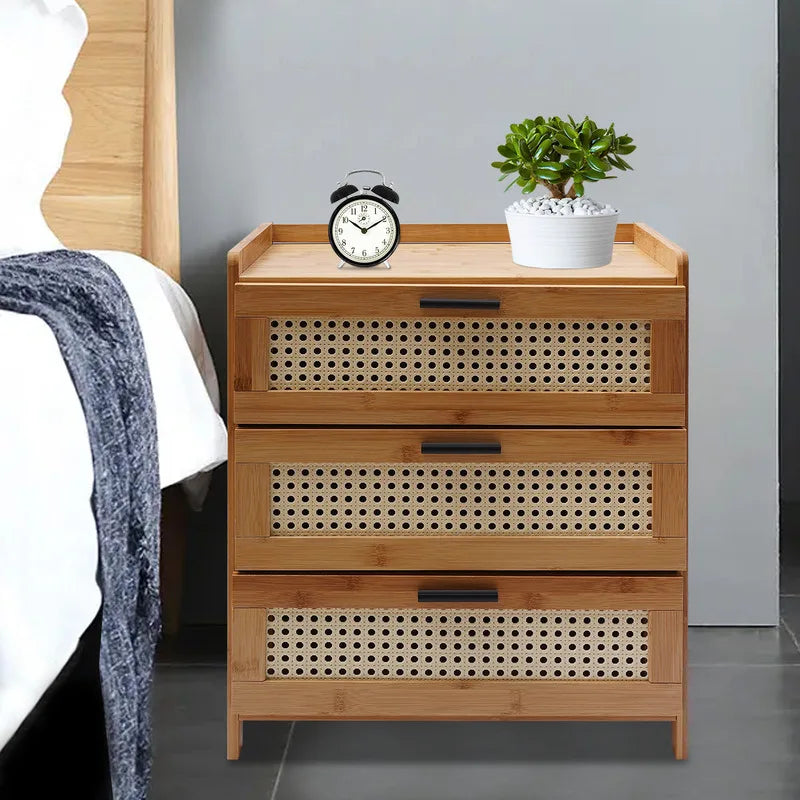 3- Drawer Bamboo Wood Bedside Table