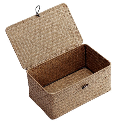 Natural Seagrass Bin with Lid Set of 3