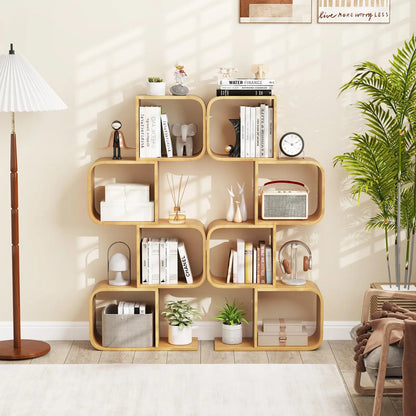 S-Shaped Bamboo Bookshelf 4-Tier Open Cube