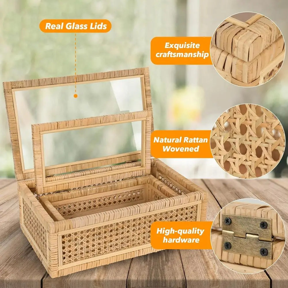 Large Handwoven Boho Rattan Display Boxes