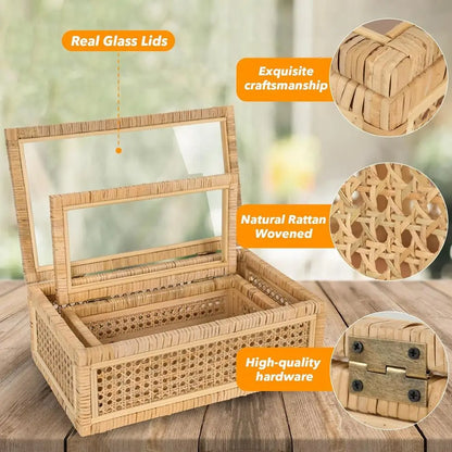 Large Handwoven Boho Rattan Display Boxes