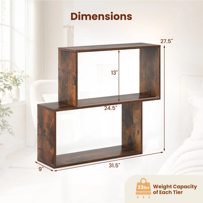3-Tier Geometric Bookshelf Freestanding Wooden Bookcase