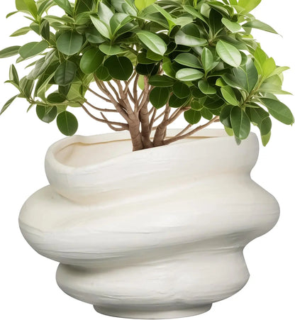 Large White Ceramic Plant Pot with Drainage