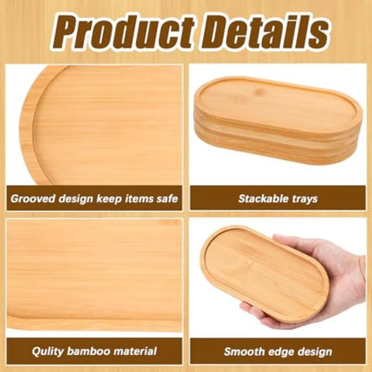 4Pcs Bamboo Oval Wooden Bathroom Tray