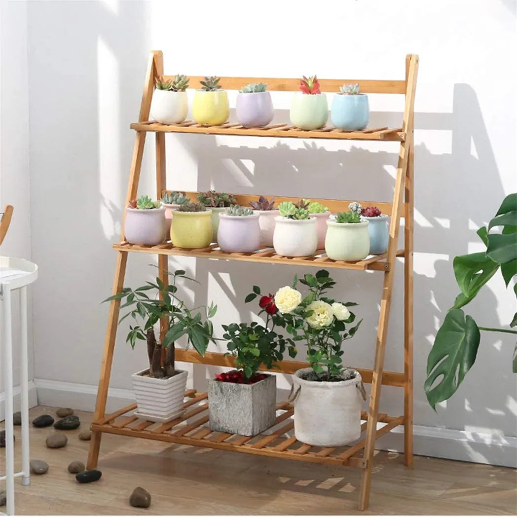 3 Tier Bamboo Flower Plant Pot Shelf Stand