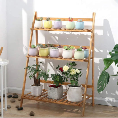 3 Tier Bamboo Flower Plant Pot Shelf Stand
