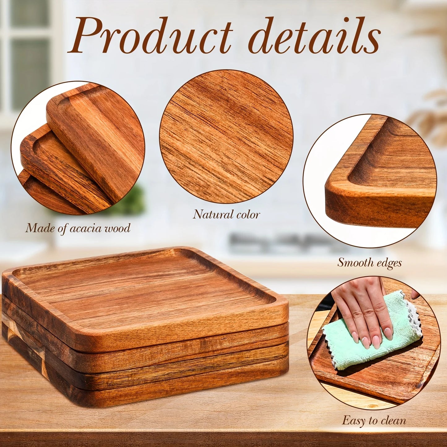 4pcs Wooden Plates Acacia Wood Charcuterie Board