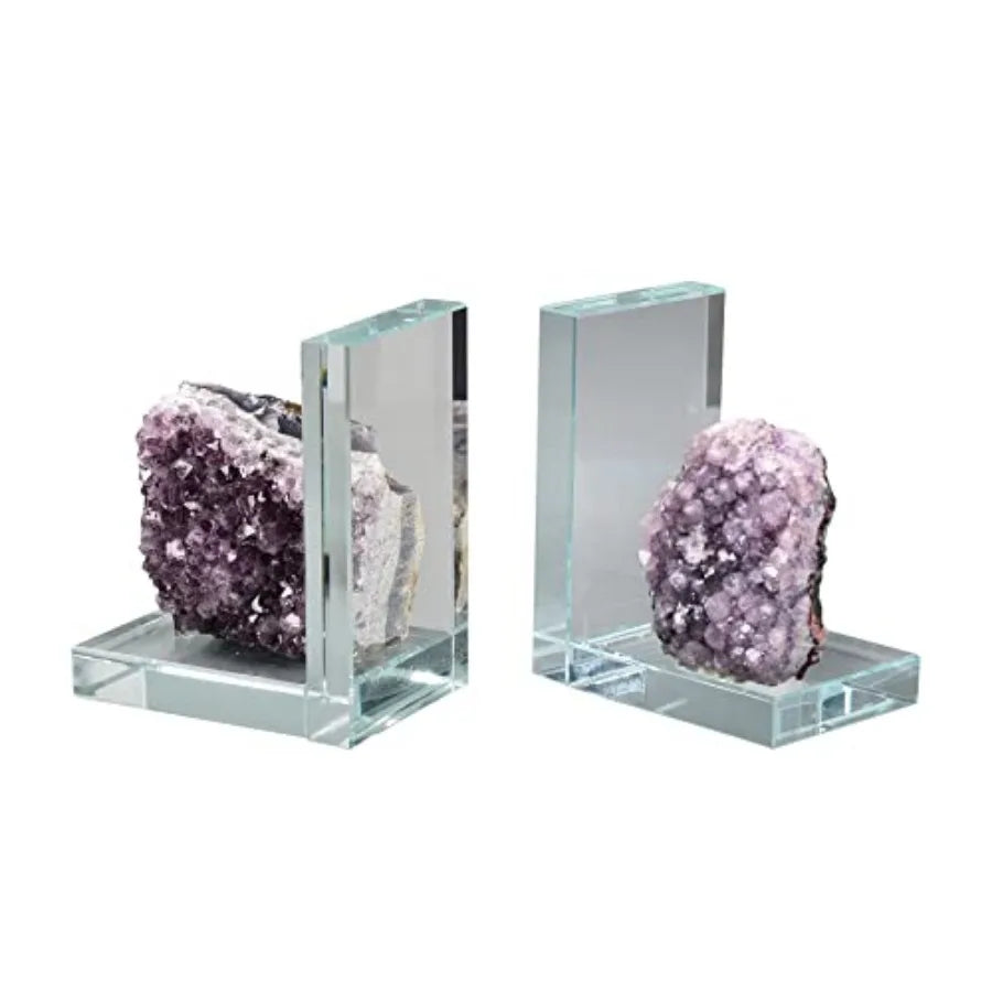 Heavy-Duty Amethyst L-Shaped Glass Bookends