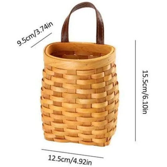 Hand-Woven Wood Storage Basket Wall Hanging