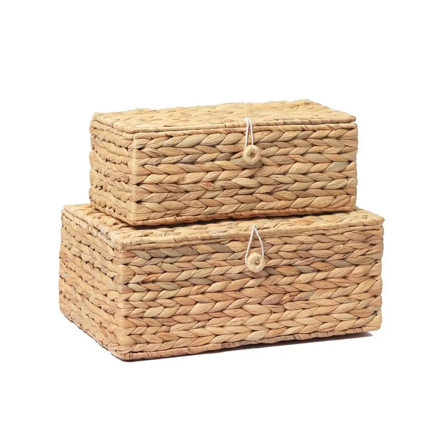 2 Rectangular Wicker Storage Bins with Lid