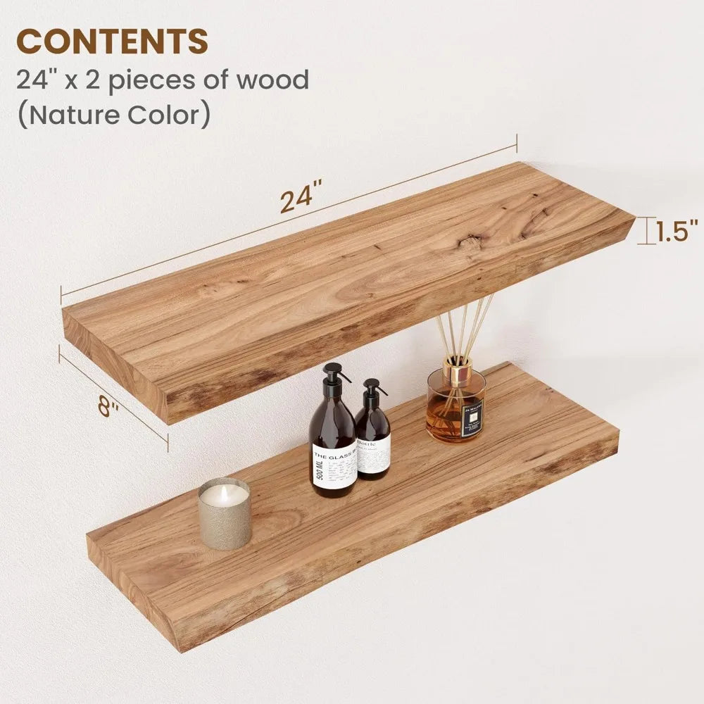 Rustic Solid Elm Wood Floating Shelves