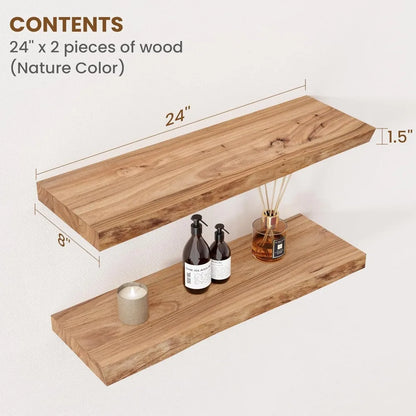 Rustic Solid Elm Wood Floating Shelves
