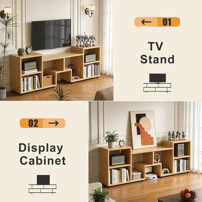 Walnut 65-inch TV Stand with Storage and Open Shelves for Large City Living, Bedroom, or Sofa Area, Easy Assembly