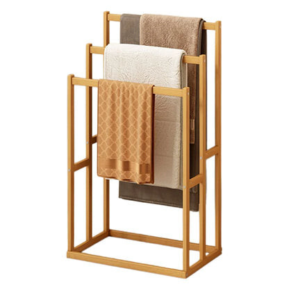 Wood Vertical Towel Rack with 3 Hanging Crossbars