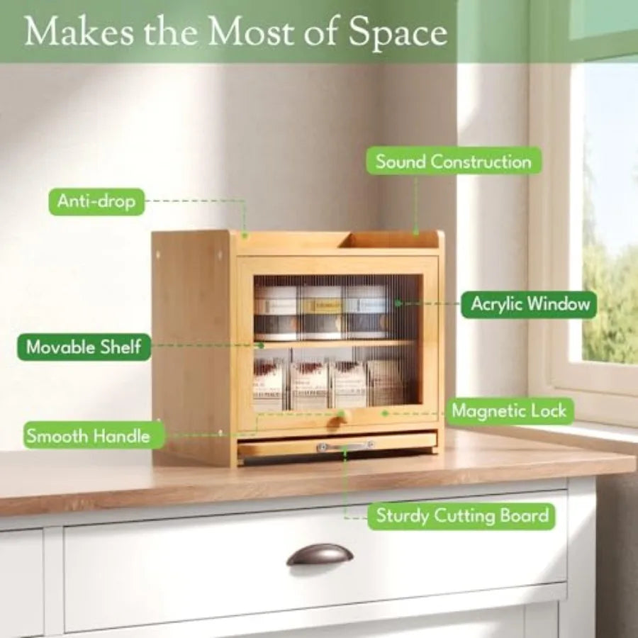 Bamboo Bread Box for Kitchen Countertop