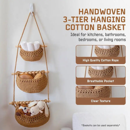 3 Tier Woven Wall  Hanging Storage Baskets