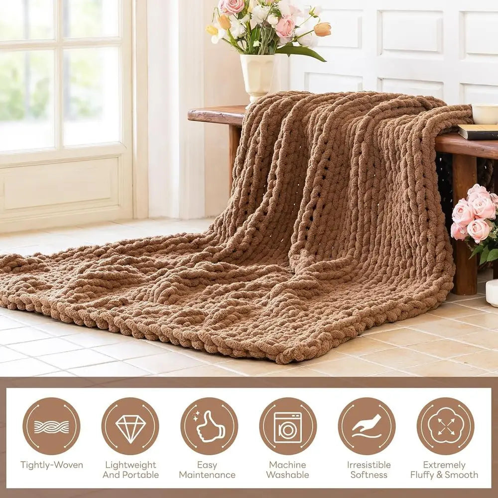 Chunky Knit 100% Woven Throw Blanket