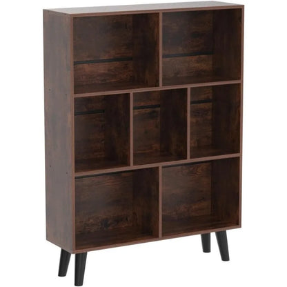 Cube Bookshelf 3 Tier Mid-Century Bookcase with Legs