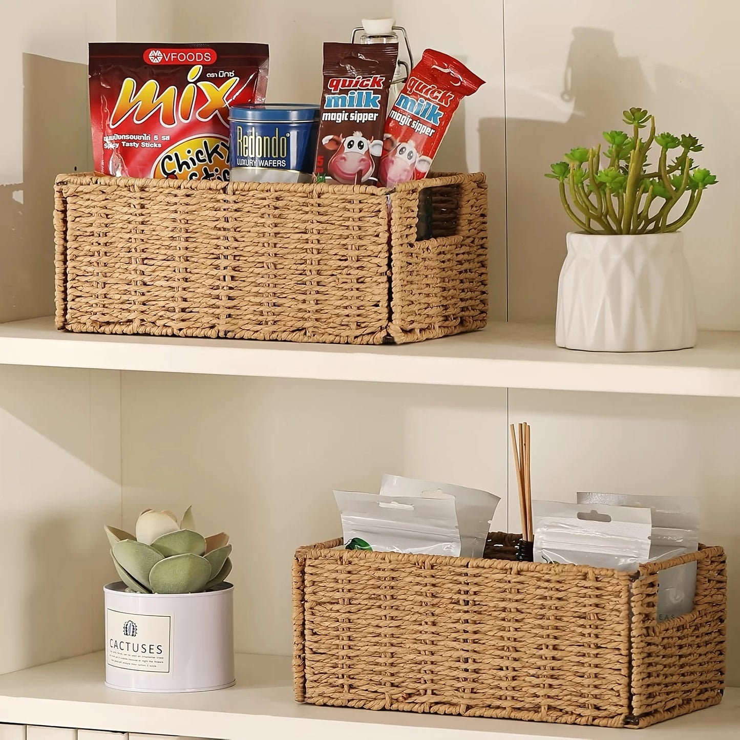 1/2/4 Pack Boho Style Paper Rope Storage Baskets