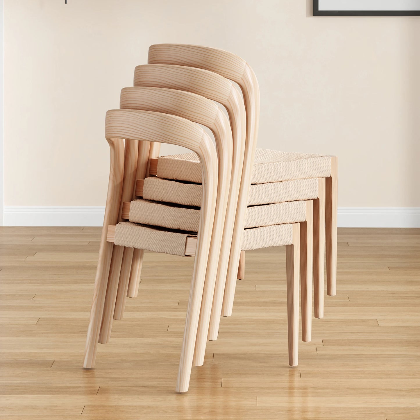 Set of 2 Ash Wood Stackable Dining Chairs