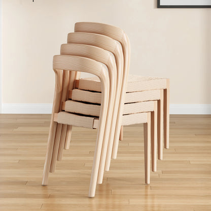 Set of 2 Ash Wood Stackable Dining Chairs