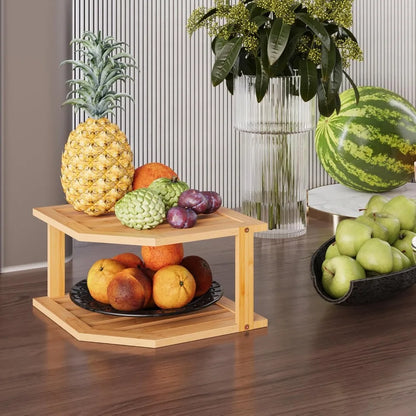 2 Tier Bamboo Corner Shelf for Kitchen Cabinet