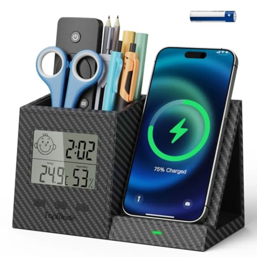 Wireless Charger with Pen Holder Desk Nightstand Organizer