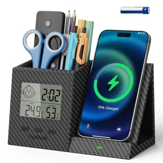 Wireless Charger with Pen Holder Desk Nightstand Organizer