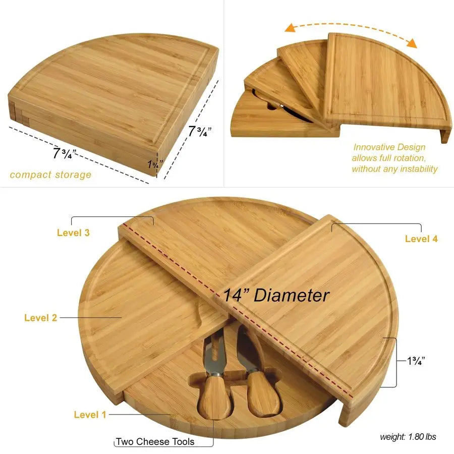 Bamboo Board for Appetizers with Cheese Tools