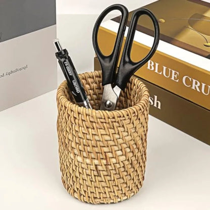 Wicker Rattan Pencil Holder Desk Organizer Cup