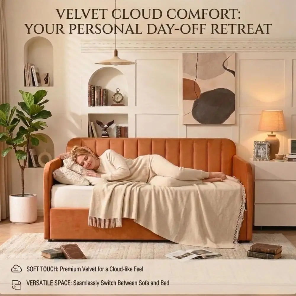 Velvet Upholstered Daybed with Storage