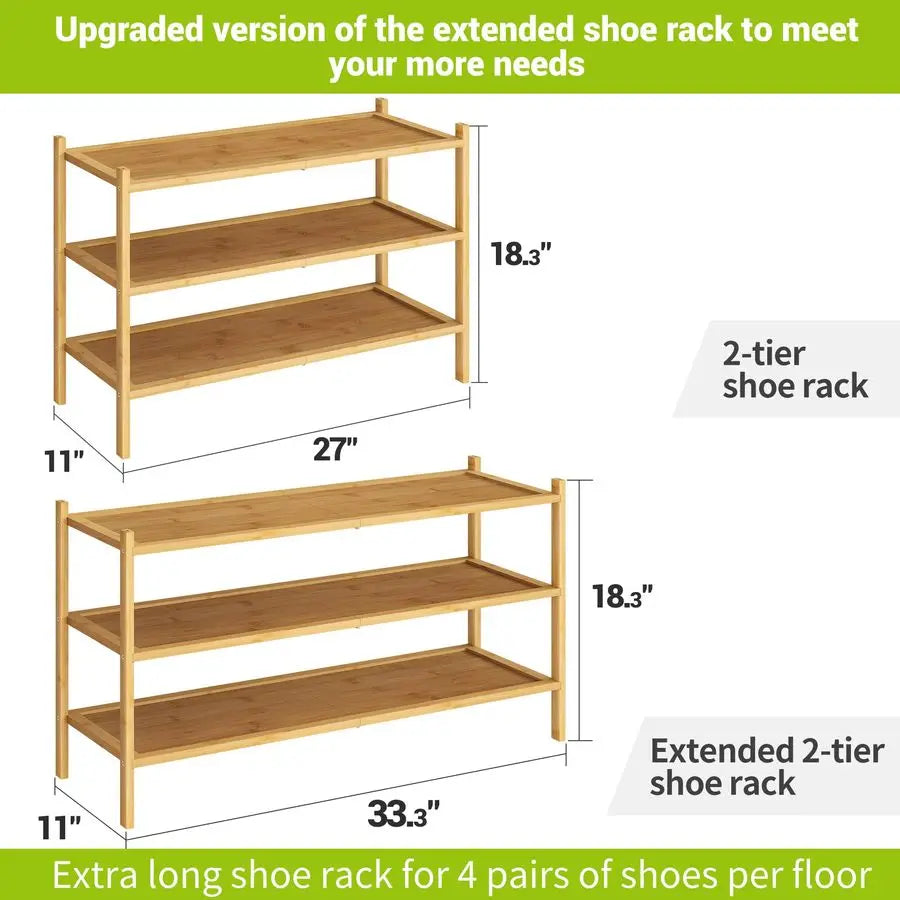 3Tier Bamboo Extended Shoe Rack
