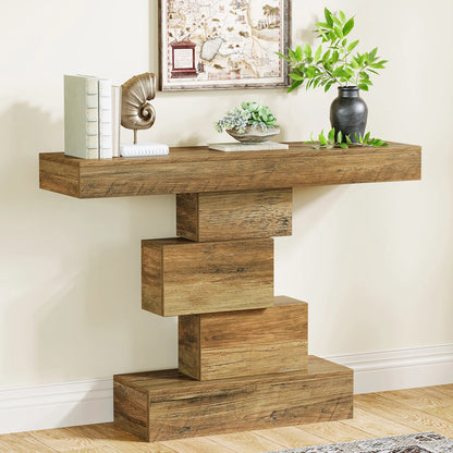 Console Table Narrow Wood  with Geometric Base