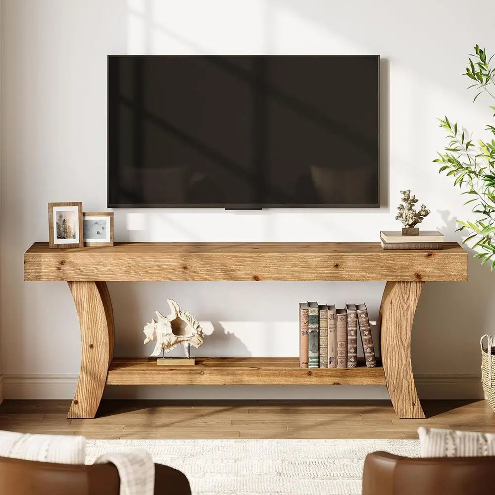 Solid Wood TV Stand Low Entertainment Center with Storage