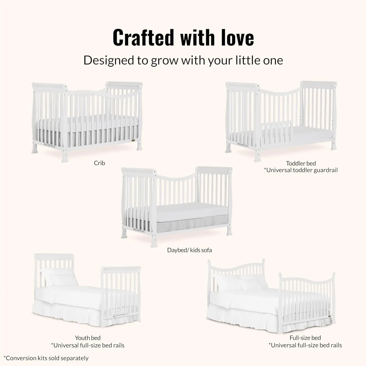 7-in-1 Convertible Full-Size Baby Crib in White