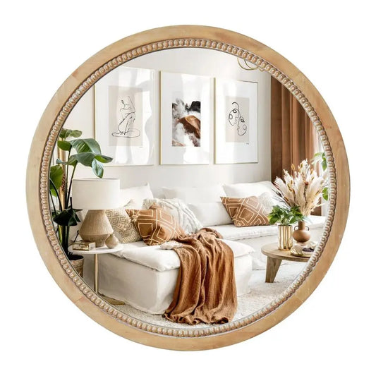 Round Wood Mirror Natural Wooden Frame