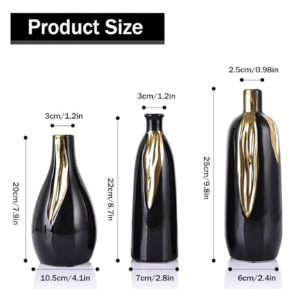Ceramic Vase 3 Pcs Set Gold and Black