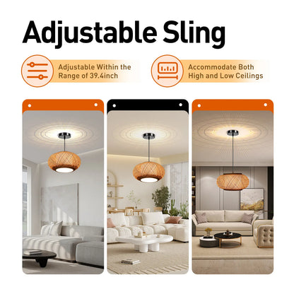 Hand Woven Rattan Cage Ceiling Lamp