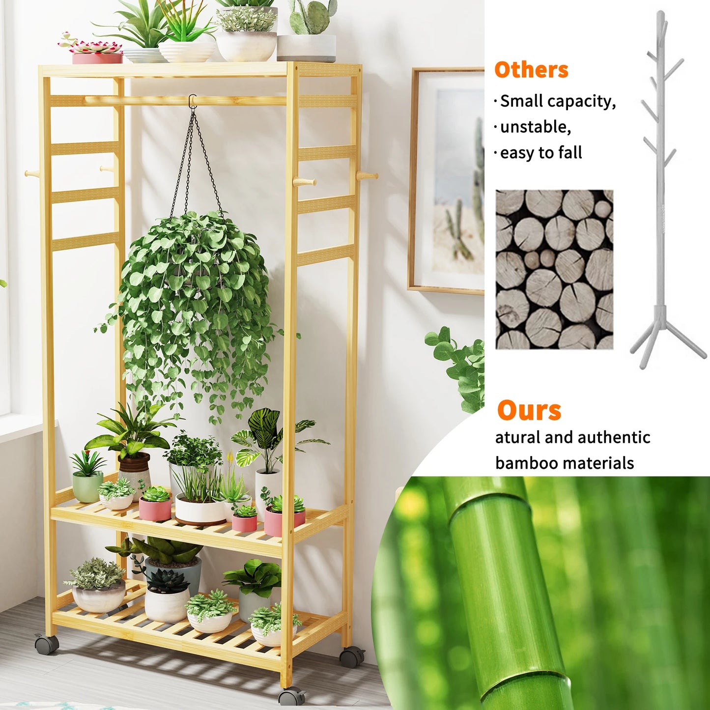 Heavy Duty Wooden Clothes Rail Rack Wardrobe