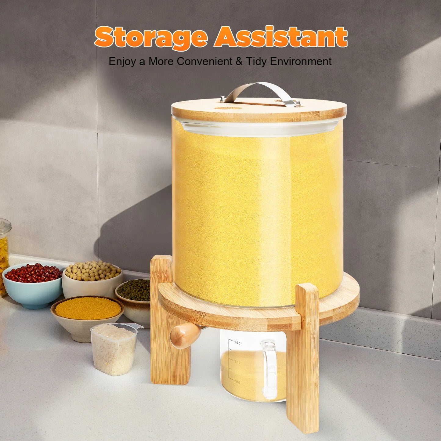 5L Clear Glass Cereal Dispenser with Sealed Bamboo Lid