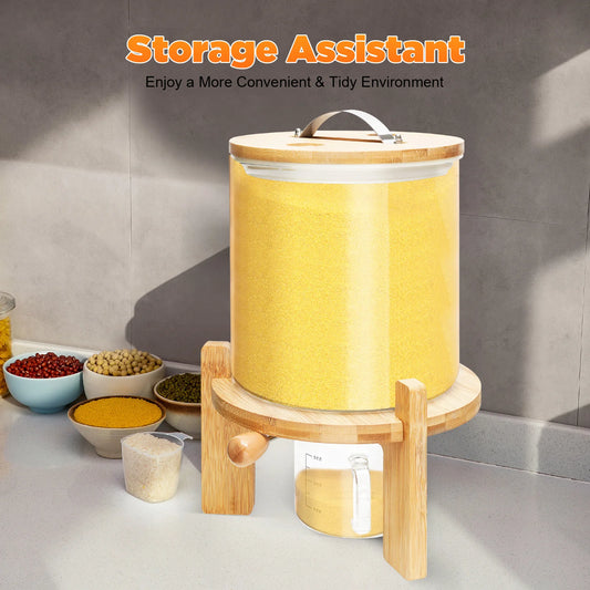 5L Clear Glass Cereal Dispenser with Sealed Bamboo Lid