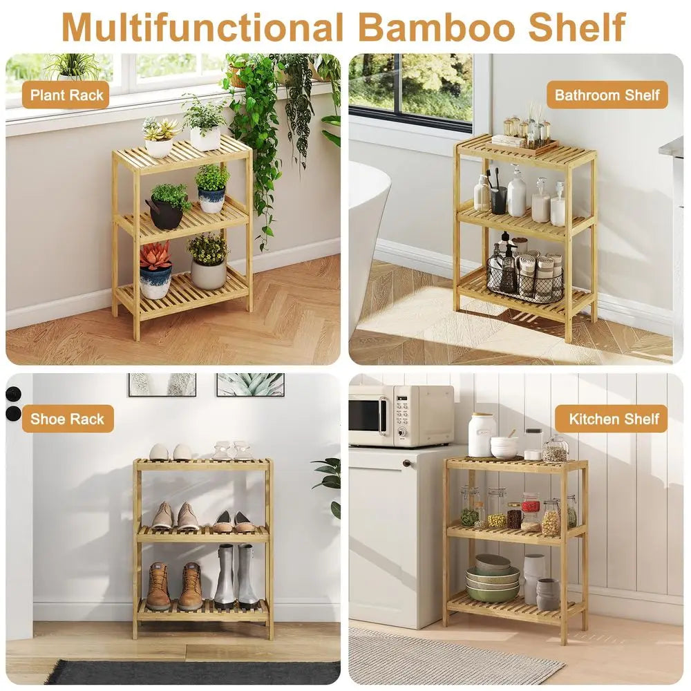 3-Tier Bamboo Rack Multifunctional Storage Shelf