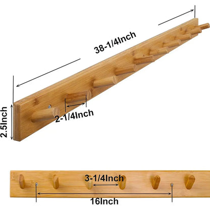 Natural Bamboo Wall-Mounted Coat Rack